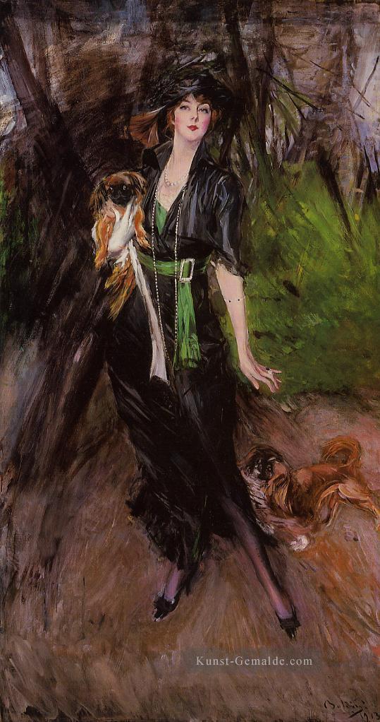 Porträt einer Dame Lina Bilitis mit Zwei Pekinese genre Giovanni Boldini Ölgemälde